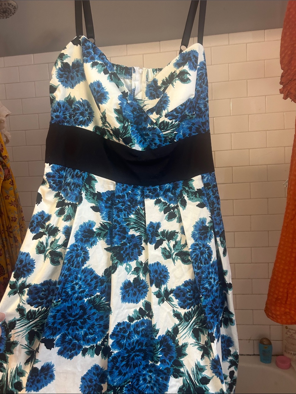 Torrid Blue Floral Fit & Flare Dress Size 16 spaghetti strap,Sweetheart Cocktail